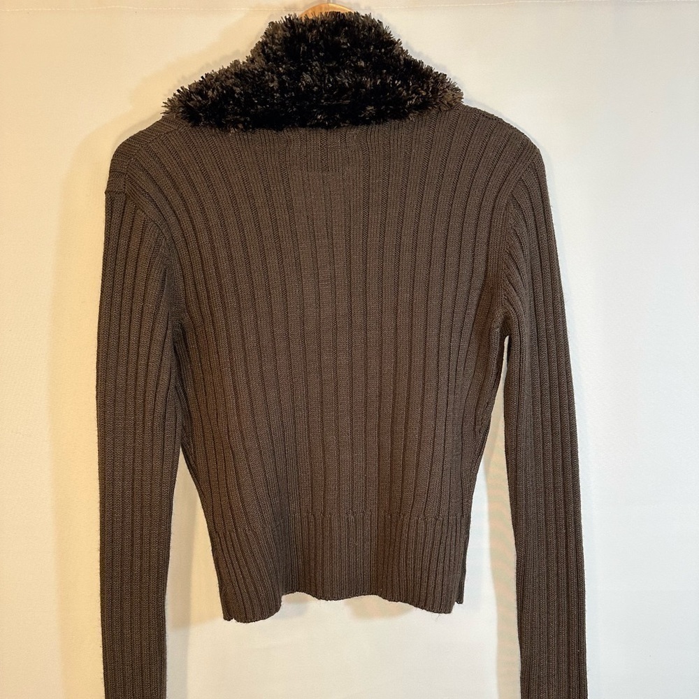 52 Weekends Sweater Cardigan Womens Size L Knit Fury Trim Collar Sleeve Stretchy - Picture 7 of 13
